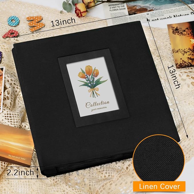 Photo Album 4x6 600 Photos Linen Large Capacity Fabric Cover Books Albums Wedding School Family Anniversary Baby Memory Engagement Travel Albums(Black, 600 Pockets) - Image 2