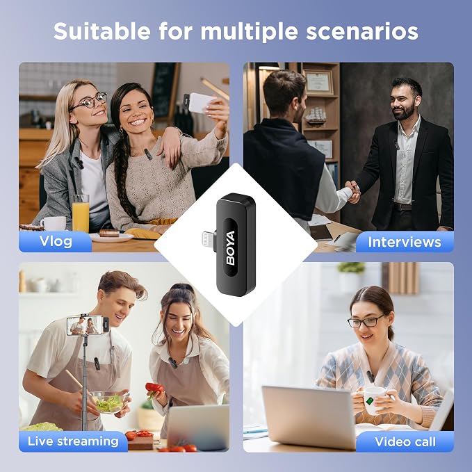BOYA BY-V3 Combo Wireless Microphone for iPhone Android Smartphone,100M Los Range,36H Duration,Noise Cancellation,Plug&Play Lavalier Lapel Mics for Vlogging Interview 2-in-1 Charging Case(2TX+2RX) - Image 7