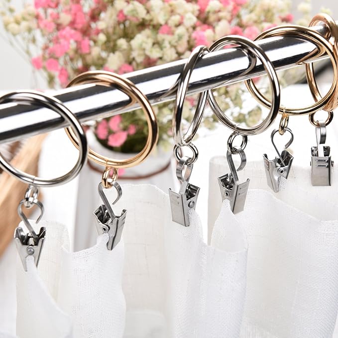 Coideal Small Curtain Clips with Hooks, 25 Pack Stainless Steel Hanging Clips for Curtains, RV Awning Lights, Camper Canopy Accessories, String Lights, Photos and Party Decorations (Silver) - Image 2
