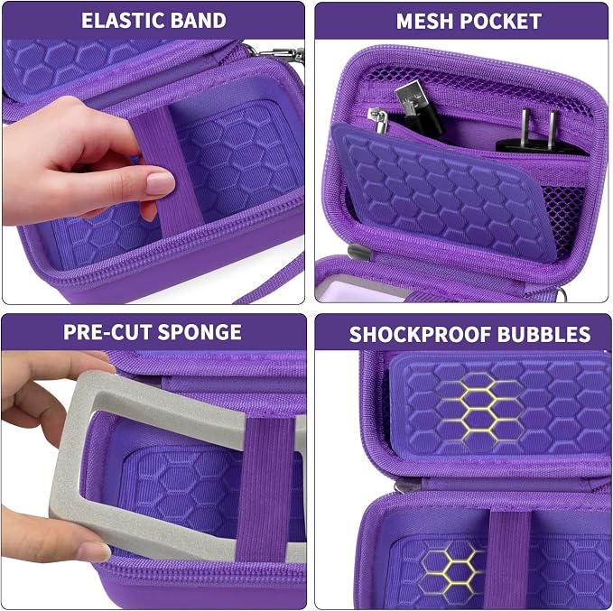 Comecase Digital Camera Case for Kodak PIXPRO FZ45 FZ55, Dark Purple | Fits Cameras up to 4.33 x 3.07 x 2.3 in, Pre-Cut Foam, Elastic Strap&Hand Strap, Mesh Pocket for Accessories, Case Only - Image 3