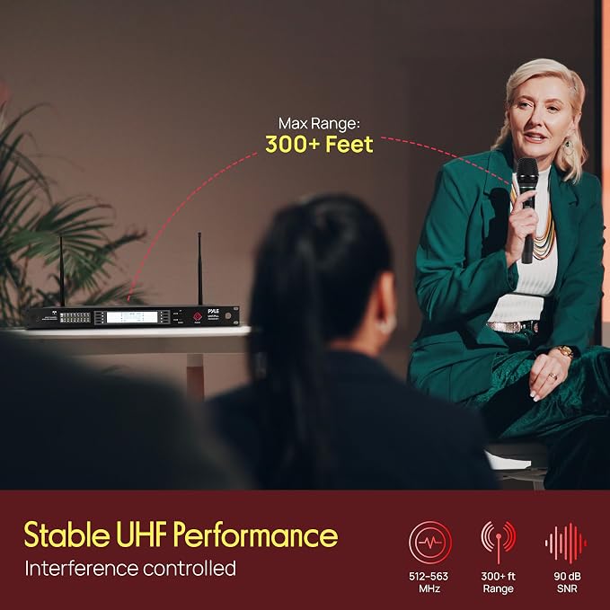 Pyle 8 Channel UHF Wireless Microphone System with 4 Handheld, 4 Lavalier & 4 Headset Microphones, 300 Ft Range & Rack Mount Receiver for Church, Conferences & Live Events - Image 2