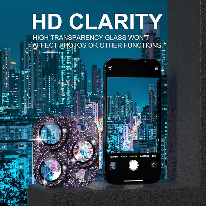 Choiche for iPhone 14 Pro/iPhone 14 Pro Max Camera Lens Protector | Bling Camera Cover with 9H Tempered Glass Lens Screen Protector Metal Ring Decoration Accessories (Glitter-Purple) - Image 6