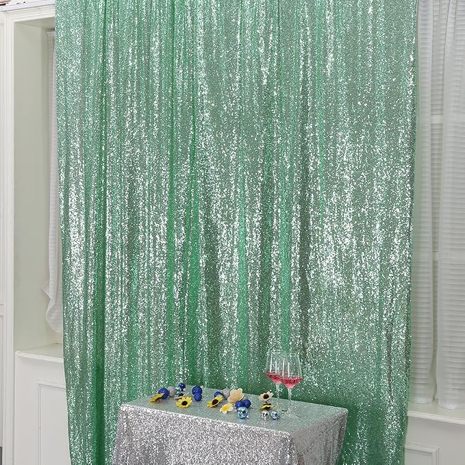 Poise3EHome Mint Green Sequin Backdrop, 10Ft x 10Ft Glitter Photography Background Curtains, Sequence Drapes for Party Baby Shower Wedding Birthday Christmas Thanksgiving Halloween Decoration - Image 2