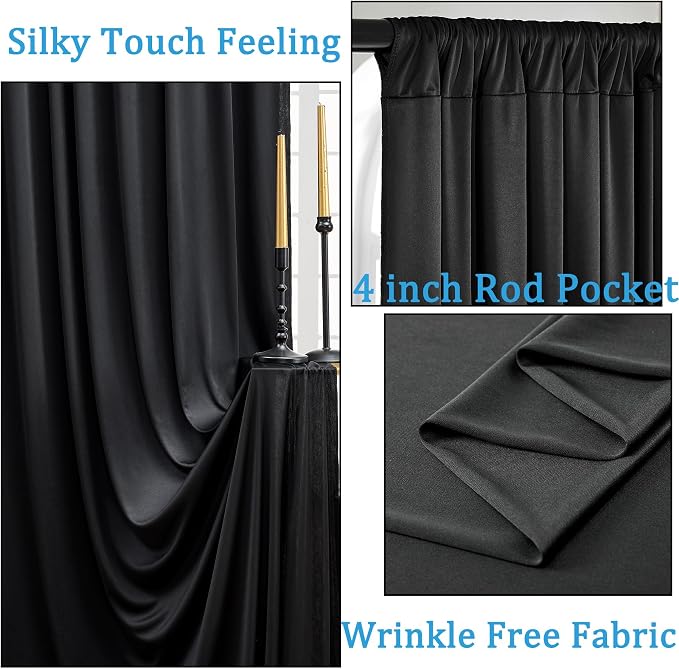 Wrinkle Free Black Backdrop Curtains for Parties, Polyester Photo Backdrop Drapes 2 Panels 5x8ft for Weddings Birthday Photography Background Parties Halloween Decor, 10ft x 8ft - Image 2