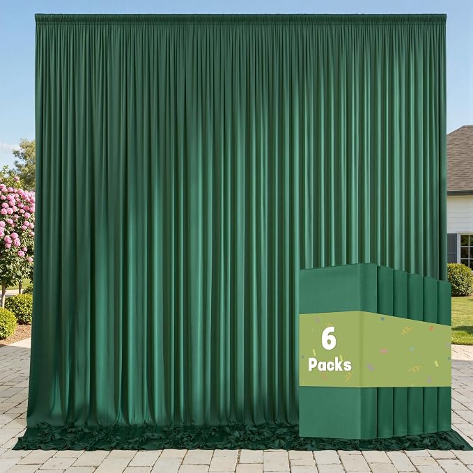 30ft x 10ft Wrinkle Free Hunter Green Backdrop Curtains for Parties, 6 Panels 5x10ft Polyester Green Photo Backdrop Drapes for Wedding Party Photography Background Jungle Theme Birthday Decor by ENJOYYOURPARTY