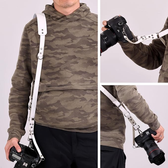 Padwa Lifestyle White Single Camera Harness Strap for One Camera - Professional Single Full Grain Leather Camera Harness with Thick Padded,Quick Release Gear DSLR Camera Straps for Photographers - Image 5