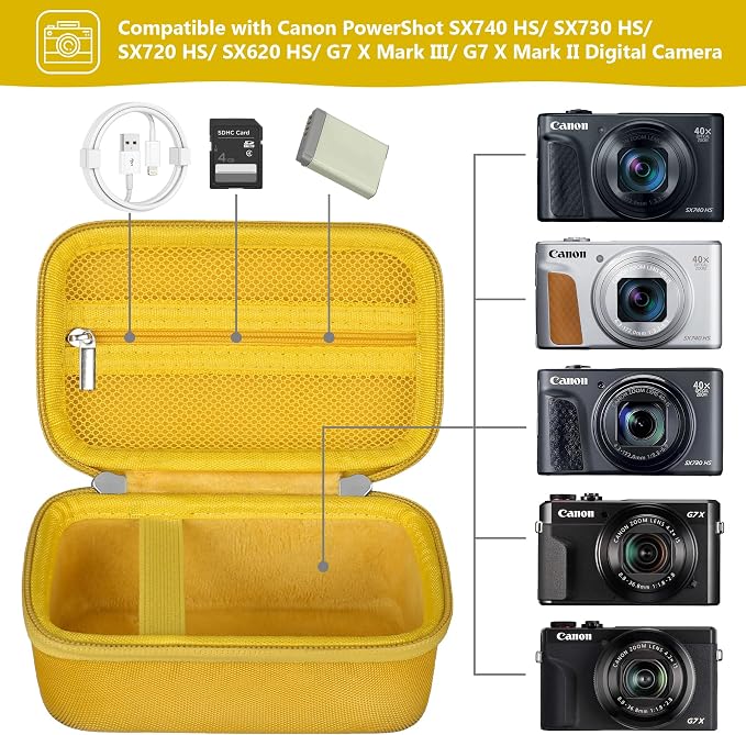 Carrying Case for Canon PowerShot SX740 HS, SX730 HS Camera, Yellow | SX720 HS, SX620 HS, G7 X Mark III, G7 X Mark II Digital Camera, Storage Holder Travel Bag with Mesh Pocket for Battery Pack - Image 2