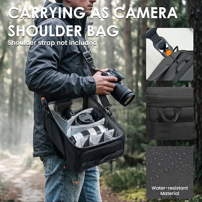 TARION Medium Camera Insert Bag Quick Access DSLR Inner Case Organizer M | Fits 2 Cameras 7 Lenses Drone Gear, Full Back Opening, Framed Top Lid, Protective Insert Cube, 14.6x11x6.7" ShellCore M - Image 6
