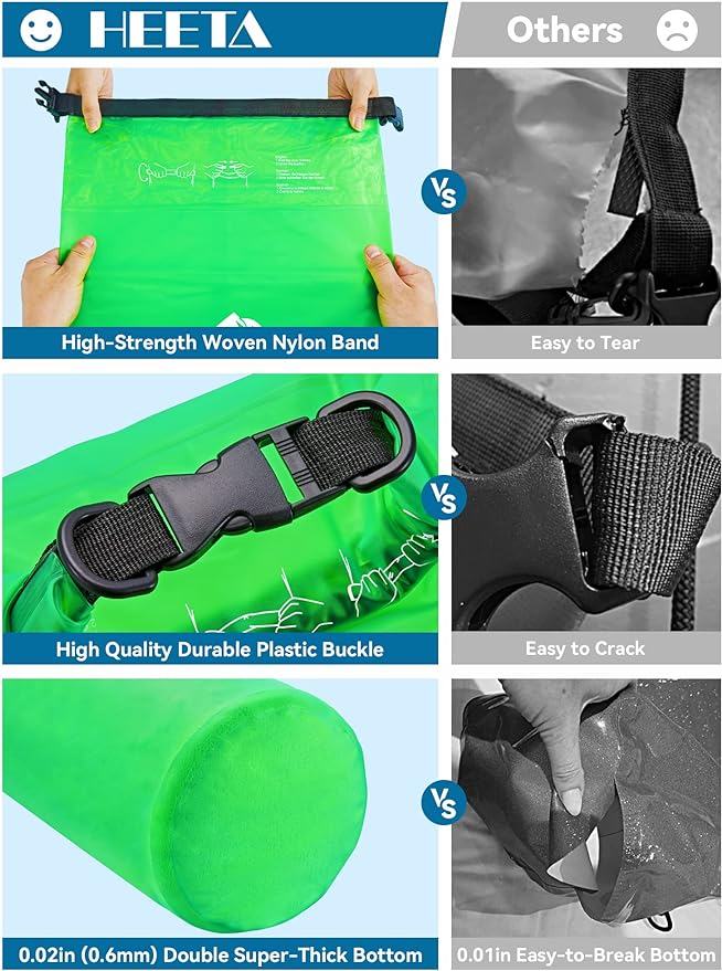 HEETA Dry Bag Waterproof Backpack with Phone Case 5L/10L/20L/30L/40L | Roll Top Lightweight Dry Storage Bag for Women Men, Travel Boating Kayaking Paddle Board Camping Beach Essentials Accessories - Image 4