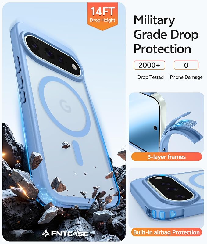 FNTCASE for Google Pixel 11 Pro XL Case, Fit for Magsafe, Screen Protector | Translucent Matte Magnetic Back, 14FT Military Grade Drop Protection, Shockproof Protective Phone Cover, Light Blue - Image 6