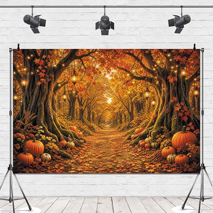 Fall Forest Photo Backdrop 12x10ft Autumn Garden Backdrop for Photography Fall Pumpkin Maple Wonderland Floral Background for Photoshoot Thanksgiving Birthday Photo Booth Props Vinyl - Image 4