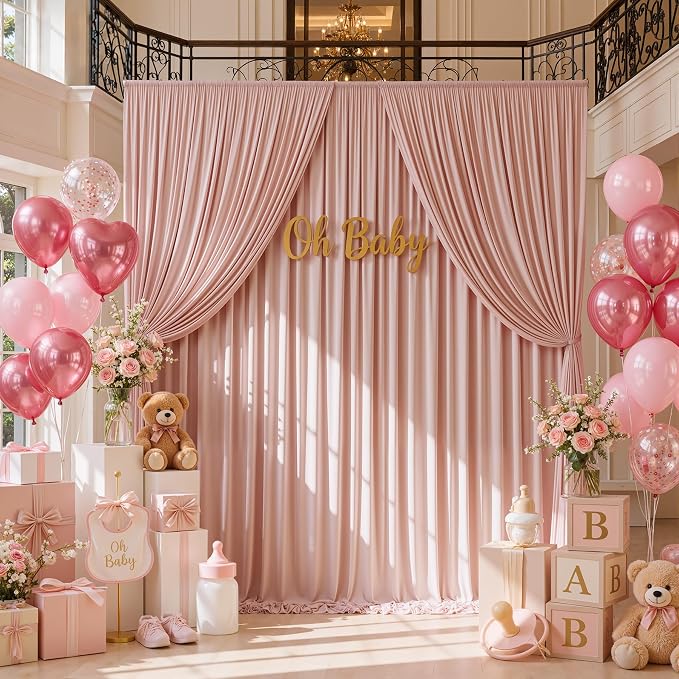 10x10ft Wrinkle Free Dusty Pink Backdrop Curtains for Parties, 2 Panels 5x10ft Silky Polyester Photo Backdrop Drapes Back Drop Cloth Drapery for Wedding Birthday Photography Background - Image 7