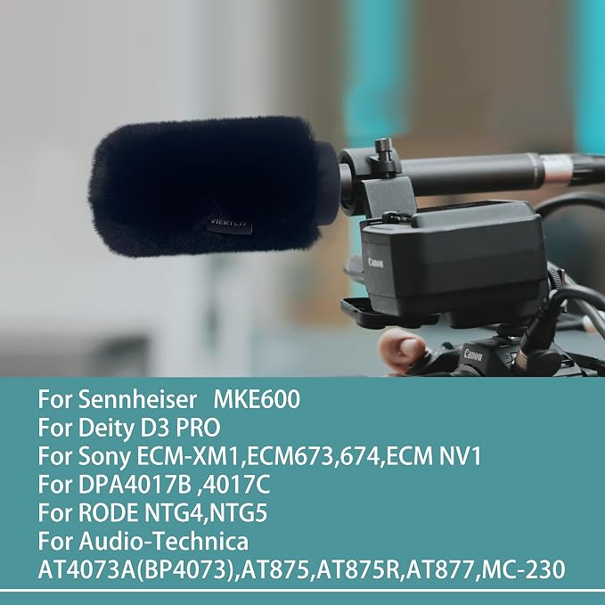 Microphone Wind Muff Pop Filter For Sennheir MKE600 Shotgun Microphone Cover windscreen Deadcat For Rode Ntg4 NTG5 shield Headset microphone windscreen For Sony Ecm-XM1 ECM673 674 ECM NV1 (Black) - Image 3
