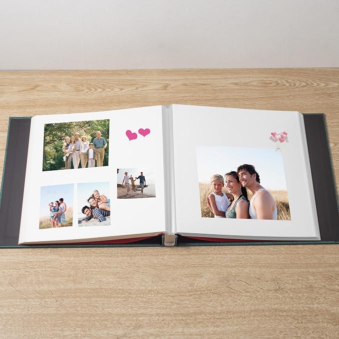 Large Photo Album Self Adhesive Scrapbook Album for 4x6 6x8 8x10 Pictures 12.6"x11" Inch 40 Pages Linen Cover Magnetic Photo Album with A Metallic Pen and DIY Sticker(Dark Green) - Image 2
