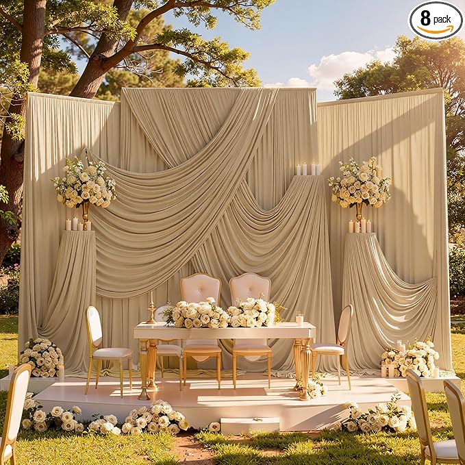40ftx10ft Champagne Backdrop Curtains for Parties, Wrinkle Free 8 Panels Photo Backdrop Drapes Back Drop Cloth Drapery for Wedding Birthday Photography Background by CO-AVE