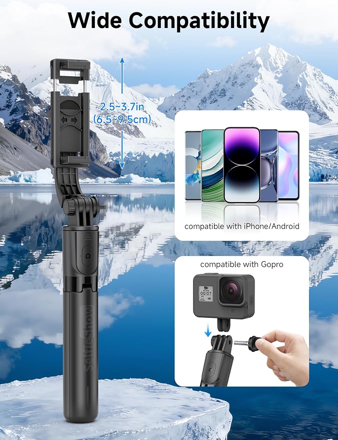 Mini Selfie Stick Travel Tripod for Cell Phone with Light, Extendable Selfie Stick for iPhone with Detachable Remote, iPhone Tripod for Video Recording, Photograph, Compatible with Cellphones - Image 6