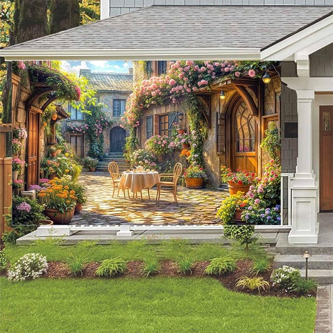 6X4ft Italian Theme Backdrop Italy Town Street Backdrop for Photography, Europe Village Town Landscape Photography Background Garden Tea Party Barnner Photo Studio Props, Color-2 - Image 2