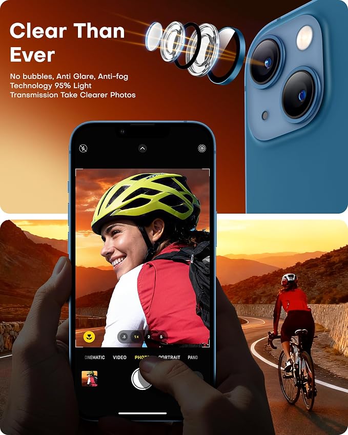 TOCOL Camera Lens Protector for iPhone 13 / iPhone 13 Mini Tempered Glass HD Individual Scratch Resistant Camera Cover Accessories Case Friendly 2 Pack（Dark Blue） - Image 5