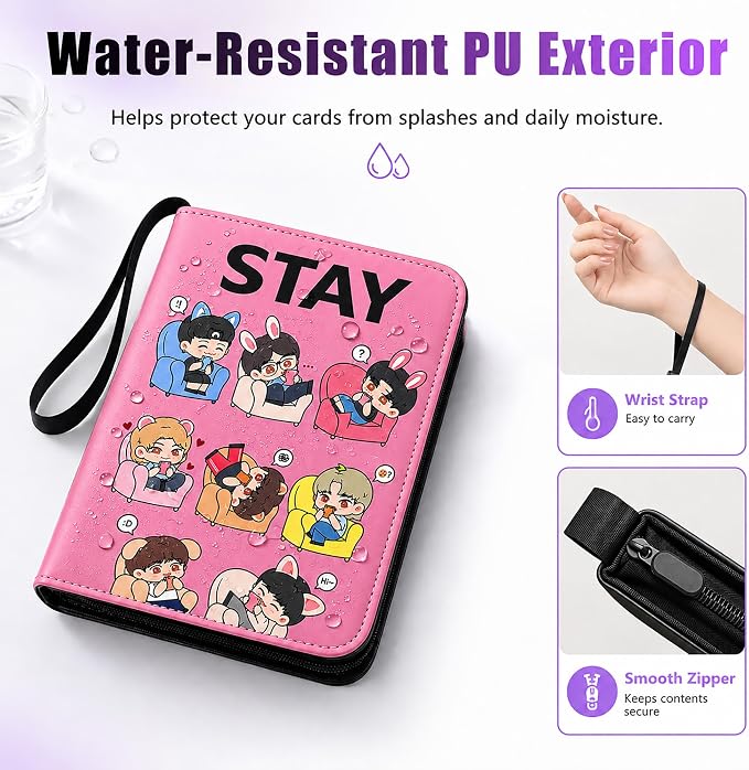 Cute Trading Photocard Binder, STAY Photo Album Cartoon Card Holder Book Storage 400 Cards with Sleeves for Lomo Cards Gift - Boys & Girls, idol Photo Protect (Pink, 4 Pockets) - Image 6
