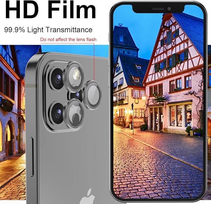 YWXTW [1 SET Camera Lens Protector Compatible with iPhone 12 Pro Max 6.7 inch, [Installation Tray] Aluminum Alloy Tempered Glass Camera Circle Cover - Image 6