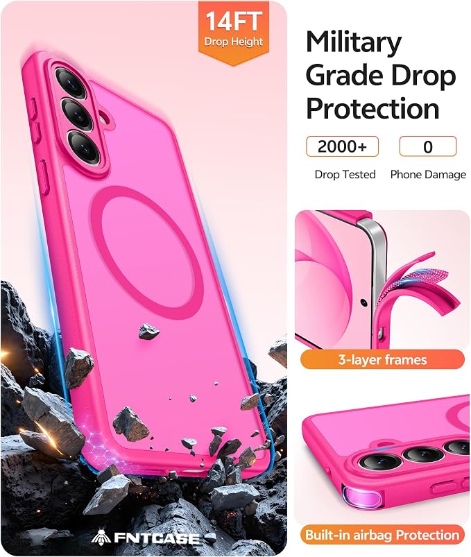 FNTCASE for Samsung Galaxy S26 Case, Fit for Magsafe, with Screen Protector | Full Camera Protection, Translucent Matte, 14FT Military Grade Drop Proof, Shockproof Protective Phone Cover, Hot Pink - Image 5