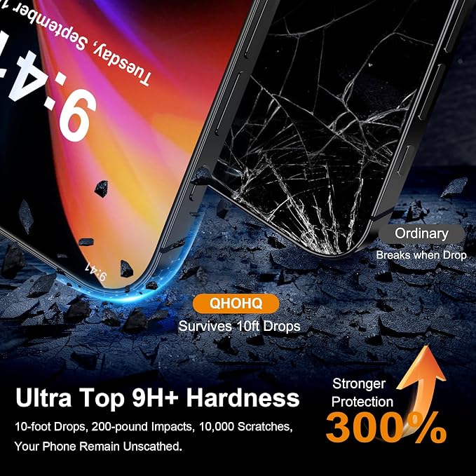 QHOHQ iPhone 16 Privacy Screen Protector + Camera Lens Protector, 3+3 Pack | Tempered Glass, Military Grade Shatterproof, Top 9H+ Anti Spy Glass, Full Edge Coverage, Ultra Durable, Installation Tool - Image 4