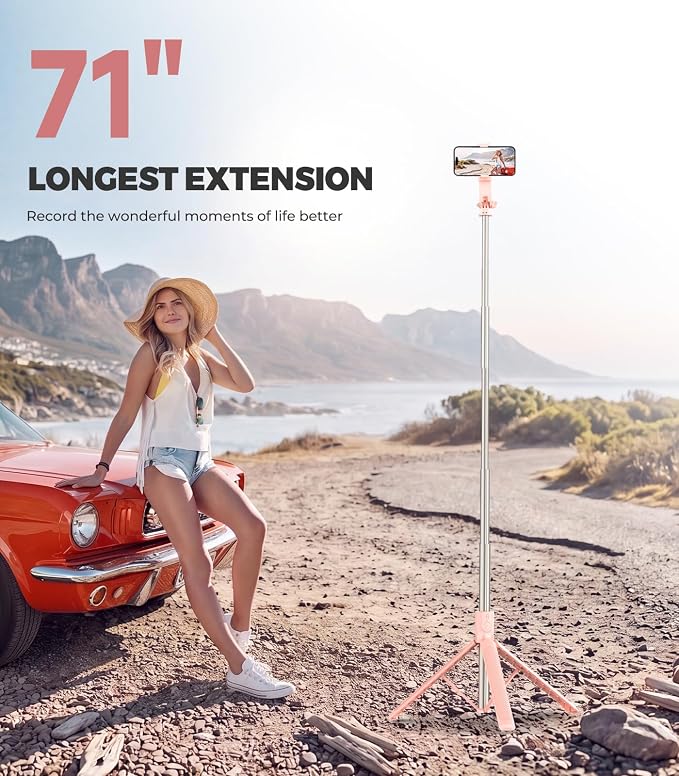 71” Phone Tripod & Selfie Stick for iPhone/Samsung/Android/Camera | Portable All-in-One Extendable Phone Tripod Stand with Wireless Remote for Selfies, Live Streaming & Video Recording. - Image 3