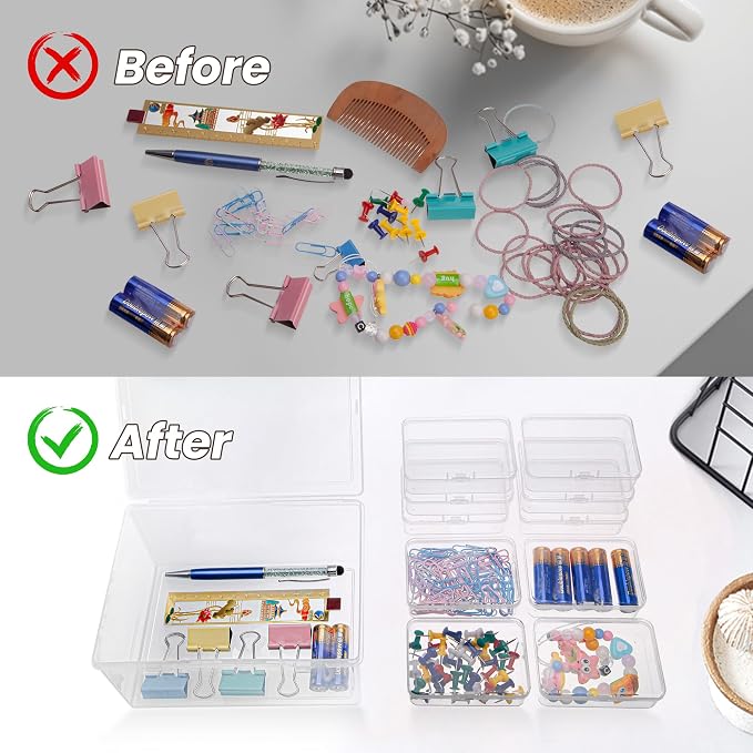 zoeynex Medium Plastic Organizer Boxes, 12 Clear Containers with Hinged Lids, for Beads, Jewelry, Crafts, Electronics, Hardware, School Supplies (32 Labels) - Image 5
