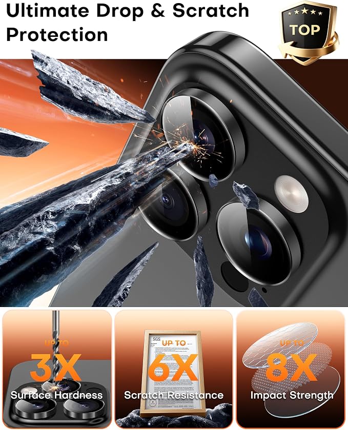 TOCOL Camera Lens Protector for iPhone 13 Pro Max/iPhone 13 Pro Tempered Glass HD Individual Scratch Resistant Camera Cover Accessories Case Friendly 2 Pack（Black） - Image 4