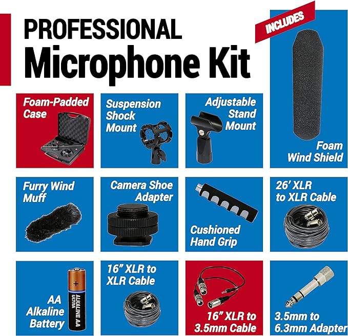 VidPro XM-88 Professional Video & Broadcast Shotgun Microphone Kit, 13-Piece, XLR, Aluminum Alloy, for Recording, Live Streaming, Music, Speaking, Interviews - Image 3