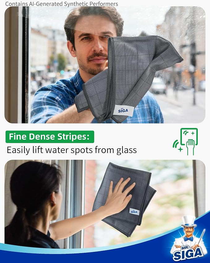 MR.SIGA Ultra Fine Microfiber Glass Cleaning Cloths, Pack of 6 | Lint free window cleaning cloths, ultra fine microfiber polishing cloths, 34 x 39 cm(13.3 x 15.3 inch) - Image 5