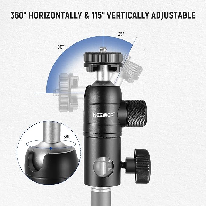 NEEWER Light Stand Mount Adapter w Cold Shoe & 1/4" Screw Mini Ball Head | Reversible Mounting Plate for Camera, Monitor, Ring Lights, Fits Flat Head, Boom Arm, C Stands, Max. Load 22lb/10kg - Image 6