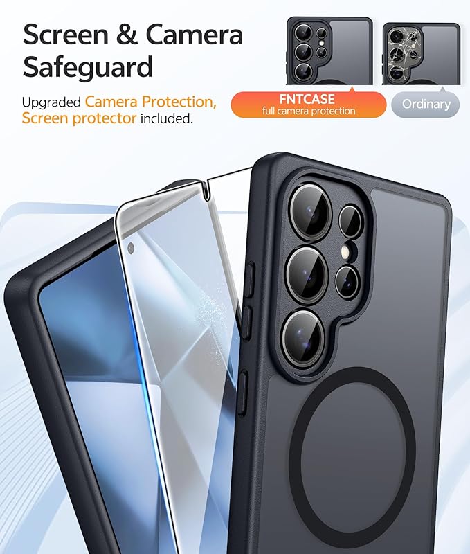 FNTCASE for Samsung Galaxy S24 Ultra Case, Compatible with Magsafe Black | Screen Protector, Full Camera Protection, Translucent Matte, 14FT Military Grade Drop Proof, Protective Phone Cover - Image 4