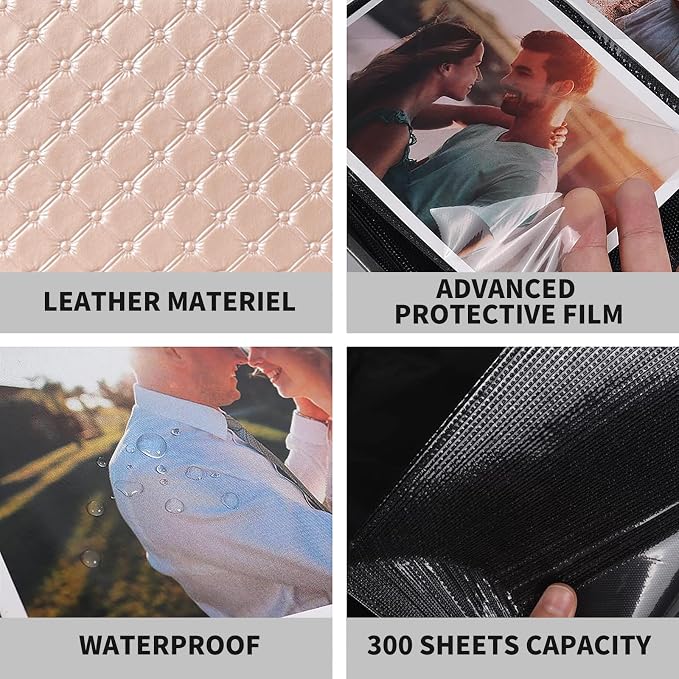 RECUTMS Photo Album 4x6 Pictures, 300 Pockets Large Capacity Picture Album | Acid-Free Black Pages, Leather Cover, Horizontal Pockets, Custom Photo Cover, Perfect for Wedding, Family&Trave - Image 4