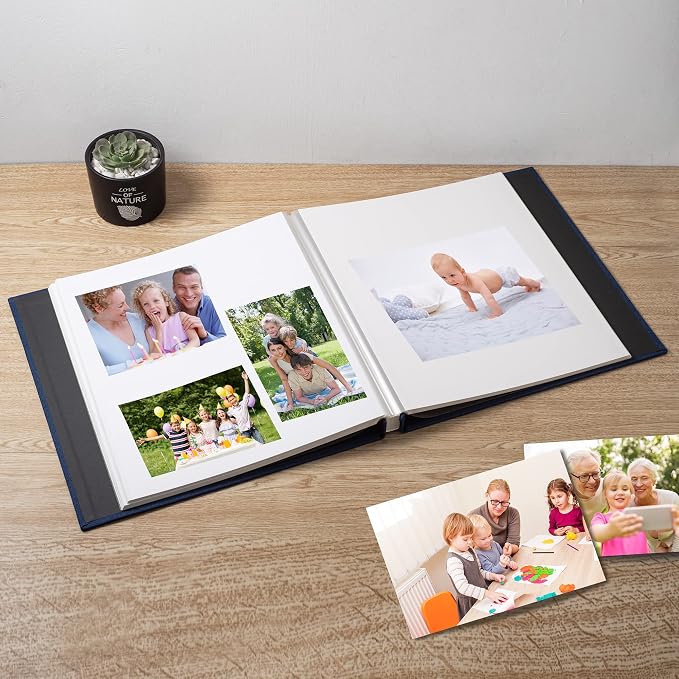 Large Photo Album Self Adhesive Scrapbook Album for 4×6 8×10 Pictures DIY Magnetic Linen Cover Album 60 Pages for Family Wedding Gifts with Metal Pen and Plastic Board - Image 2