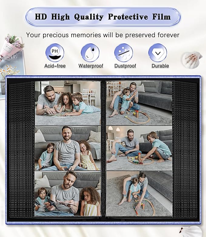 Ejblfe Photo Album 4x6,Linen Cover Slide-in Photo Album Book Can Holds 300 4x6 Photos with 50 Black Sheets for Family,Wedding,Baby and Holiday Pictures (Dark blue) - Image 4