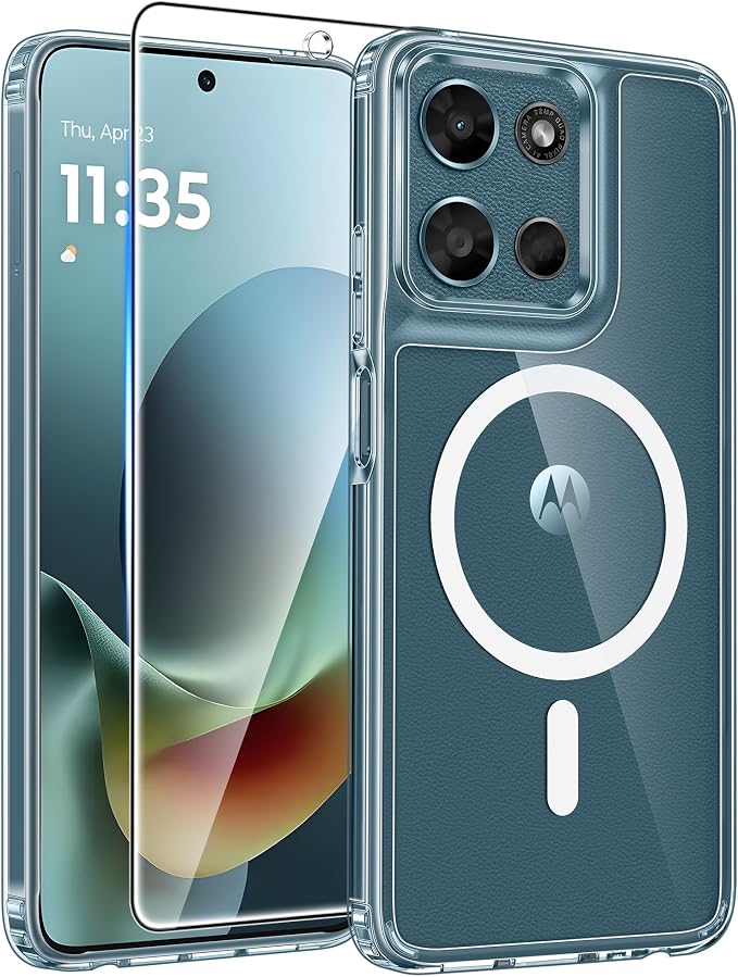 FNTCASE for Moto G Play 2026 / G 2026 / G 2025 Phone Case, Screen Protector | Anti Yellowing Magnetic Back, 14FT Military Grade Drop Protection, Shockproof Protective Phone Cover, Transparent by FNTCASE