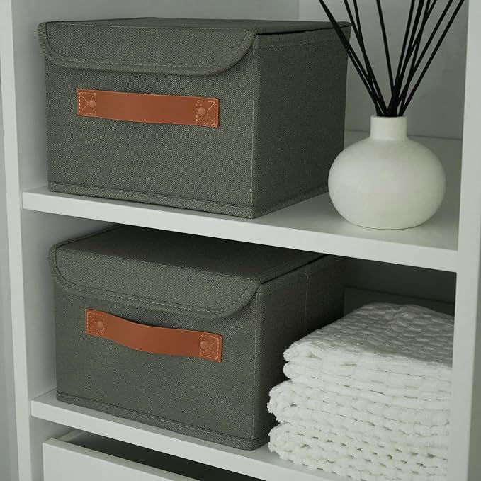 Decorative Linen Storage Boxes with Lids - Spacious Set of 2 Organizer Bins | The Perfect Small Container for Home Decor - Safely Store Photos, Documents and Memory Box Keepsakes in Style - Image 9