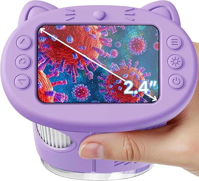 Microscope for Kids, 2.4 Inch Digital Microscope with 1000X Magnification, Handheld Camera Mini Pocket Magnifying Glass, Educational Birthday Gifts Toys for Ages 3+, Purple by Vorth