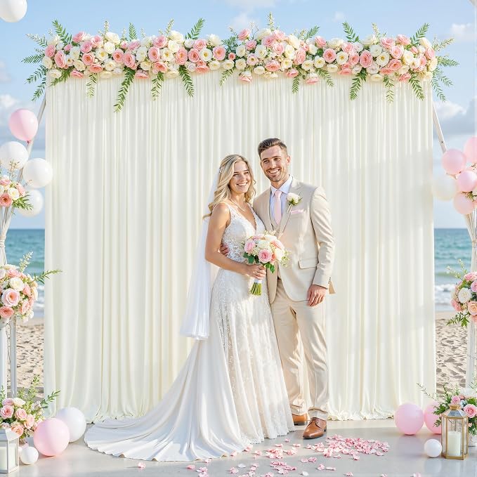 Ivory Backdrop Curtain for Wedding Parties Wrinkle Free Ivory Photo Curtains Backdrop Drapes Fabric Decoration for Baby Shower Photoshoot 5ft x 7ft,2 Panels - Image 3
