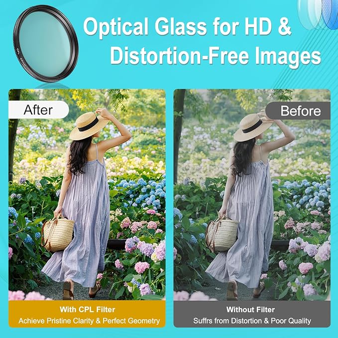 52mm Circular Polarizer Filter for iPhone and Android, CPL Lens Filter, Multi-Layer Coated, HD Transparent, Anti-Reflection, for DSLR Mirrorless Cameras - Image 7