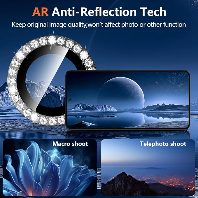 for Samsung Galaxy S26 Camera Lens Protector, Individual Metal Ring Tempered Glass Lens Cover, [Strong Adsorption] Scratch Resistant Ultra-Thin HD Clear Lens Cover, 1 Set-Black Diamond - Image 3