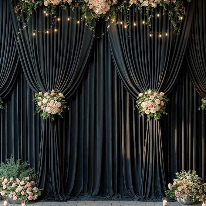 10x12 Black Backdrop Curtains for Wedding Party Wrinkle Free Backdrops Curtain Drapes Fabric Decorations Photo Back Drop Cloth for Baby Shower Photography Stage Reception 5ft x 12ft,2 Panels - Image 2