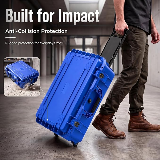 Relaxweex Rolling Camera Hard Case with 24 Padded Dividers & Wheels | Impact-resistant, Protective, Waterproof, Hard Shell Travel Case for Cameras, Lenses & Accessories, 26 x 20 x 10 Inch, Blue - Image 5
