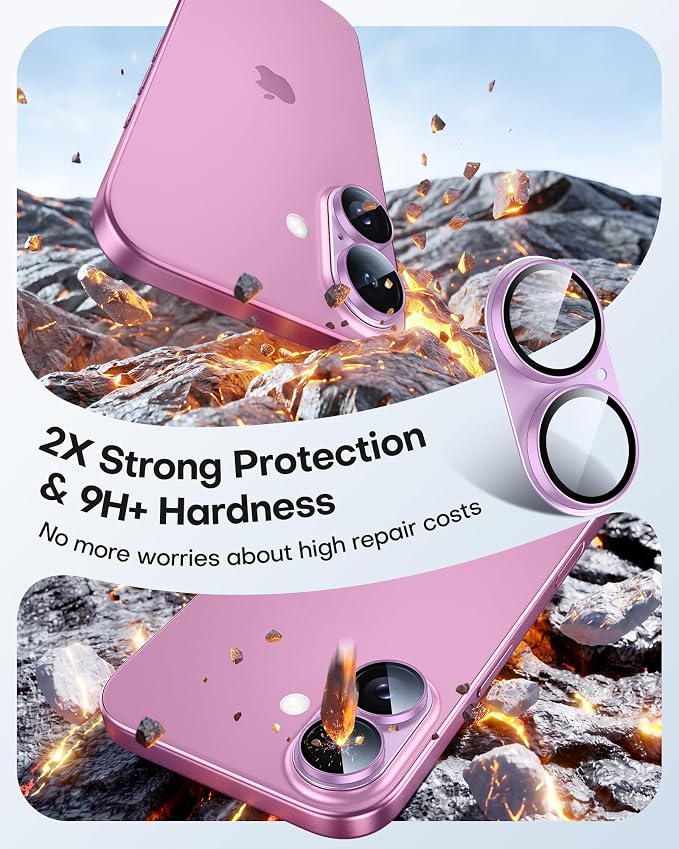 TAURI 2 Pack for iPhone 16/iPhone 16 Plus Camera Lens Protector, Pink | Full Coverage Military-Grade Shatterproof, Upgrade AR Anti-Reflection Ultra Clear Transmission & Case Friendly - Image 3