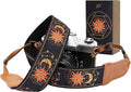 Padwa Lifestyle Helios Moon God Camera Strap -2" Double Layer Cowhide Ends Camera Straps for Photographers, Vintage Embroidered Cotton Weave Soft Padded Strap Adjustable fits All Cameras by PadwaLifestyleCameraStrap