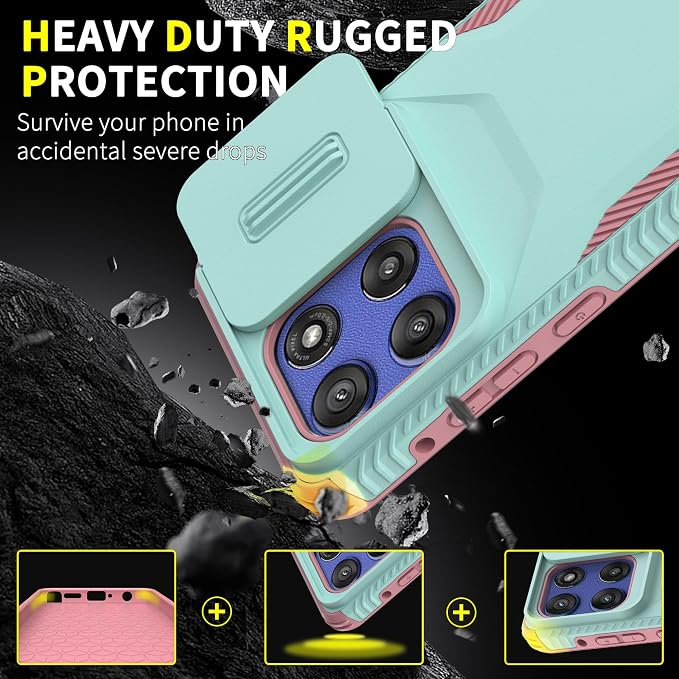 for Motorola G Stylus 5G 2025 Case with Built-in Slide Camera Cover & Screen Protector, [2 in 1] Heavy Duty Rugged Shockproof Protective Cover for Moto G Stylus 5G 2025(Cyan/Pink) - Image 3