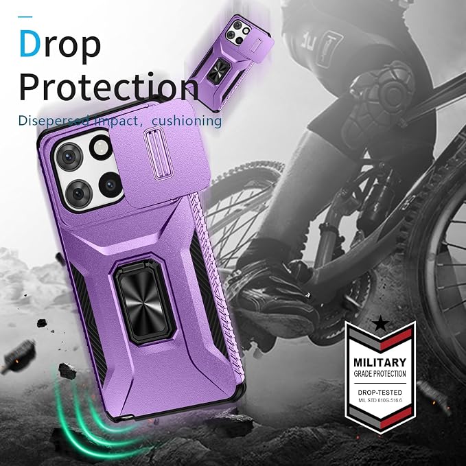 for Moto G Stylus 2025 Case,with Sliding Camera Lens Cover,HD Screen Protector,360° Rotating Kickstand, Military-Grade Shockproof Protective Cover for Motorola G Stylus 5G 2025,Purple - Image 6