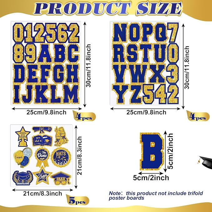 Glenmal Blue Gold 14 Sheets Graduation Photo Display Board Sticker Class of 2026 Picture Display Stickers Accessories for 2026 Grad Party College Board Photo Frame Decor (12x10inch,8.3x8.3inch) - Image 2
