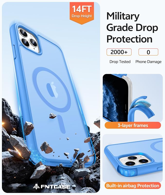 FNTCASE for iPhone 11 Pro Case, Fit for Magsafe, Translucent Matte Back | Magnetic Phone Cases, 14FT Military Grade Drop Protection, Shockproof Bumper, Slim Protective Cover, Ice Blue - Image 5